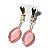 10 Brinco Navete Cherry Rosa Ranhurado Acabamento Dourado - Imagem 2