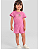 Conjunto Infantil Menina Verão Blusa Rosa Estampa Malha E Short Azul - Imagem 1