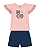 Conjunto Infantil Menina Verão Blusa Rosa Estampa Malha E Short Azul - Imagem 2