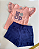 Conjunto Infantil Menina Verão Blusa Rosa Estampa Malha E Short Azul - Imagem 3