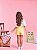 Conjunto Infantil Feminino Camiseta Gatinha Bela Shorts Saia Amarelo - Imagem 3