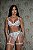 Conjunto Lingerie Branco em Renda e Tule com Cinta-Liga e Calcinha Fio - Imagem 1