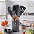 Kit de Utensilios de Cozinha em Silicone com Cabo de Madeira PRETO - 12 Peças - Imagem 1