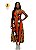 Vestido Longo Afro Cut Out Estampa Símbolos Afro Vermelho Laranja e Preto - Imagem 1