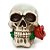 Estatueta Cranio De Caveira C/ Rosa Na Boca Em Resina 12Cm - Imagem 1