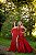 Vestido drapeado com cristais georgette de seda vermelho pétalas - Imagem 3
