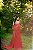 Vestido drapeado com cristais georgette de seda vermelho pétalas - Imagem 2
