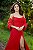 Vestido drapeado com cristais georgette de seda vermelho pétalas - Imagem 1