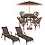 Jogo Conjunto de Mesa 4 Cadeiras Malbec, Ombrelone e 2 Espreguiçadeiras Tela Sling Marrom - Imagem 1