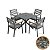 Conjunto Mesa Alumínio Quadrada Ripada + 4 Poltronas Estofadas Braço Madeira - Imagem 1