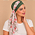 Turbante Aatma Verde Listras UV 50+ com Lenço Twilly Rosa em Flor - Imagem 1
