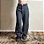 Calça Jeans Feminina Escura Cargo Moon Cintura Alta Larga - Imagem 1