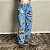Calça Jeans Country Feminina Wide Leg Estampada Cargo Paint - Imagem 1