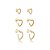 Brinco de trio de coração com zirconia cristal banho em ouro 18k - Imagem 1