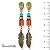 Brinco c/ resina, madeira e folha de metal - coral e turquesa 12612 - Imagem 1
