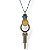 Colar longo de cordão ajustável c/ argola de couro e berloques - azul e amarelo 12891 - Imagem 1