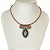Colar curto c/ cordão de couro, ping. metal e berloques coral e turquesa - 12952 - Imagem 2