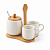 Jogo Xícaras Café Açucareiro Suporte Bambu Cerâmica 4 Peças - Imagem 1