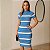 Vestido Tricot Canelado Midi Listrado Manga Curta Feminino - Tendência 2025 - Imagem 5