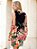 Vestido Curto Viscolycra Manga Longa Ombro Nu Estampa Tropical Preto - Imagem 2