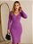 Vestido Midi Tricot Canelado Manga Longa Gola V - Imagem 9