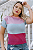 Blusa Tricô Manga Curta Drapeada Listrada Bege/Preto - Tamanho M - Imagem 1