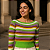Cropped Tricot Listrado Feminino Decote Canoa Manga Longa - Imagem 2