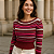 Cropped Tricot Listrado Feminino Decote Canoa Manga Longa - Imagem 4