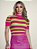 Blusa Tricot Listrada Manga Curta Penélope Gola Joia Inverno Casual - Imagem 1