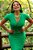 Vestido Midi Canelado Verde Feminino com Decote V e Manga Curta - Imagem 1