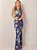 Vestido Longo Sereia Floral Azul em Viscolycra Decotado com Bojo - Imagem 3