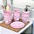 Kit de Banheiro de Cerâmica 4 Peças Conchas Rosa Porta Sabonete Líquido /Saboneteira/Porta Escova/Porta algodão - Imagem 1