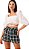 Shorts Xadrez Recortes Tweed Dimy Preto Branco - Imagem 1