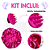 Kit com 5 Escovas: Raquete Fashion + Escova Mágica + Escova Polvo + Escova Massageadora de Silicone e Touca de Cetim - Imagem 3