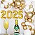 Kit Balão Ano Novo Metalizado 2025 Dourado com Taça e Garrafa - Imagem 1