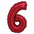 Balão Metalizado com Canudo 16" Vermelho Número 6 - Silver Plastic - 1 Unidade - Imagem 1