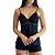 Babydoll de Liganete Vivíssima com Renda Preto - Imagem 1