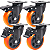 Rodinhas para moveis pesados Freio 4 polegadas Laranja Kit 4 Und - RRJ - Imagem 1
