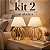 Kit 2 Unidades Abajur de Mesa Design Moderno Base Madeira Cúpula Grande Preta Branca Bege Decoração Quarto Luminária - Imagem 1