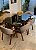 CONJUNTO DE JANTAR AGATHA 160X090 VIDRO PRETO - 6 CADEIRAS LINHO CINZA - Imagem 1