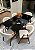 CONJUNTO DE JANTAR AGATHA 160X090 VIDRO PRETO - 6 CADEIRAS LINHO CREME NEVOA - Imagem 1