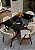 CONJUNTO DE JANTAR AGATHA 160X090 VIDRO PRETO - 6 CADEIRAS LINHO CREME NEVOA - Imagem 3
