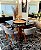 CONJUNTO DE JANTAR AGATHA 130X130 VIDRO PRETO - 6 CADEIRAS POLTRONA LINHO CINZA - Imagem 4