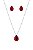 CONJUNTO GOTA ZIRCÔNIA VERMELHO FOLHEADO A PRATA - Imagem 1