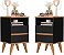 Conjunto Kit 2 Mesa De Cabeceira Retro Quarto Cama -Pop- Off/Nature (Preto/Nature) - Imagem 1