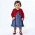 Vestido Bebê e Infantil Azul Jeans Aplique Cereja com Bolero Plush Vermelho 2 Meses a 6 Anos - Imagem 3