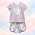 Pijama Blusa e Shorts MC - Coração de Ursinho e Balões Rosa - Imagem 1