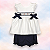 Vestido Laço Smock Rosa com Losango Azul Marinho - Branco Liso - Imagem 1