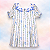 Vestido Entretela Margarida Branca Folha Azul - Listrado Florido Vertical e Laço Azul - Imagem 1