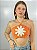 Cropped Crochê Flor Laranja\Off - Imagem 1